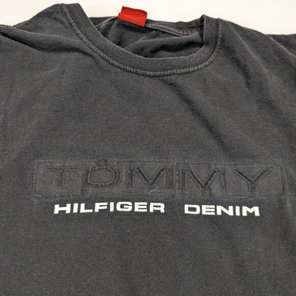 Tommy Hilfiger Denim Spellout logo Longsleeve Crew neck T-shirt Black Men's L - Picture 2 of 10